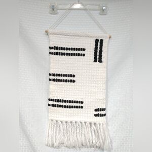 Modern Black White Weaving Wall Hanging Woven Wool Yarn Handmade